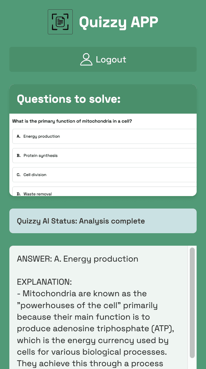 Quizzy App Text Selection Feature